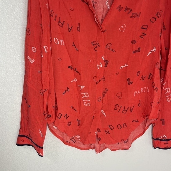 Anthropologie Maeve London Paris Print Button Down Long Sleeve Blouse Top Size 4 - Picture 5 of 10